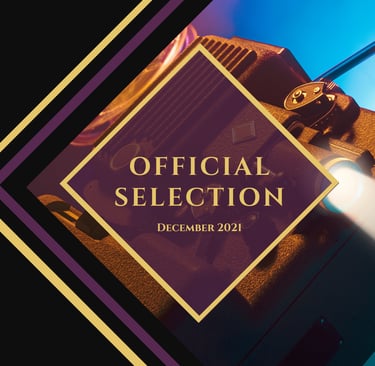 Vintage film projector with Official Selection text for a movie festival award announcement.