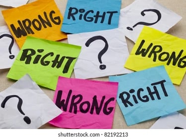 Sticky notes with right or wrong