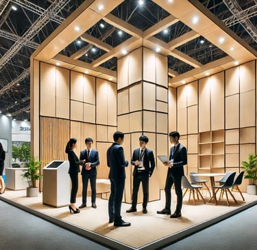 stand d'exposition bois, toit et pilier central