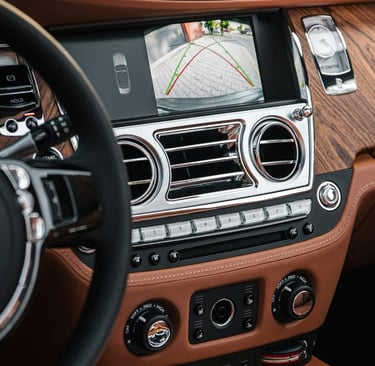 car dashboard with many buttons