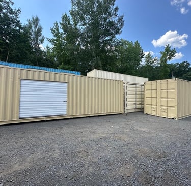 40' storage container modified with a roll door
