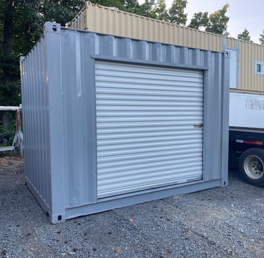10' steel storage container modified with roll door