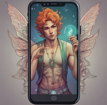 A smartphone held in a hand displays an image editing application featuring a design with two colorful hot air balloons and the phrase 'let's get creative' on a light blue background. The app interface shows various editing options at the bottom, such as styles, text, shapes, and more.