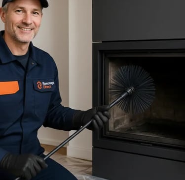 Ramoneur certifié intervenant dans une cheminée insert