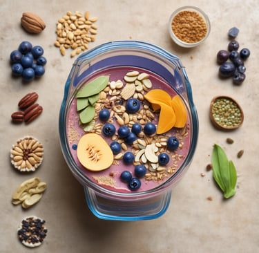 A person in a gray T-shirt is preparing a supplement drink in a modern kitchen. The individual is holding a container labeled 'Legion Pulse' next to a clear shaker bottle with some powder inside. The countertop is clean and smooth, and the background features dark cabinets and a tiled backsplash.
