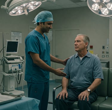 Cirurgião explicando ao paciente a cirurgia que irá ser realizada