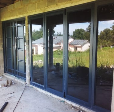 Charcoal grey 4 Panel folding door with Mirror glass