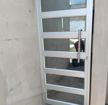 Silver Aluminium door with 6.38 shatterproof glass