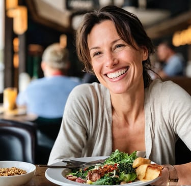 Femme 40 ans au restaurant