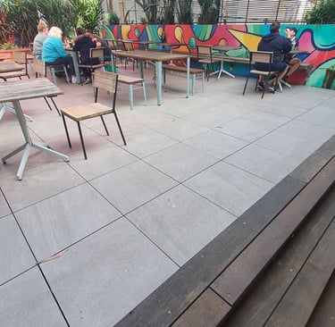 Raised tile deck in shopping centre