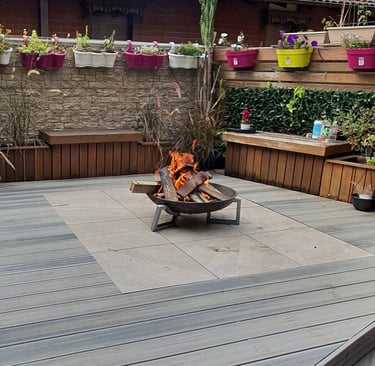 TIles incorporated into deck for fire pit