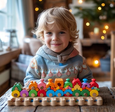 Schulkind mit Holzspielzeug