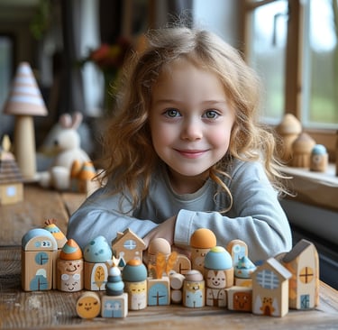 Vorschulkind mit Holzspielzeug