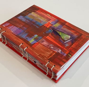 Coptic binding with hand painted acrylic - red