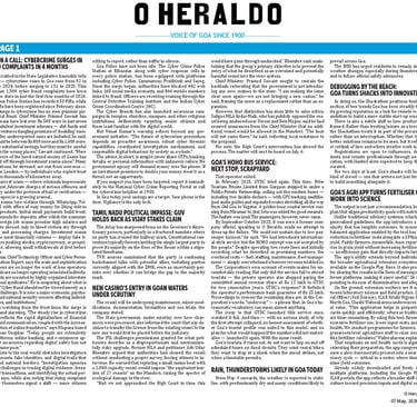 O HERALD GOA Newspaper Headline 07-05-2026 G VIMAL KUMAR CTO CYBER PRIVILEGE 8977308555 CYBERCRIME SURGE ALERT GOA