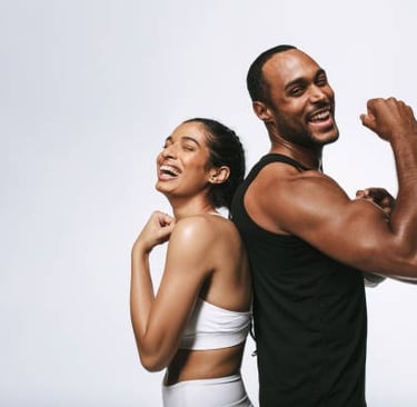 fit man and woman posing