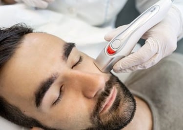man receiving radiofrequency microneedling with PRP