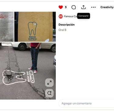 Oral-B guerrilla marketing Ecuador wall execution featured in Famous Campaigns alongside Adidas and