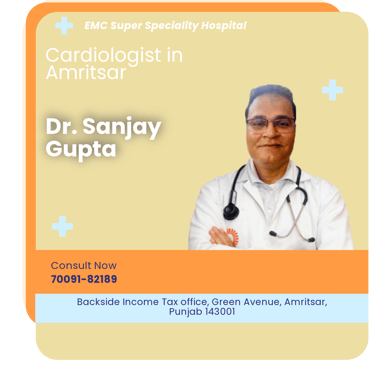 A graphical representation highlighting Dr. Sanjay Gupta as the Best Cardiologist in Amritsar.