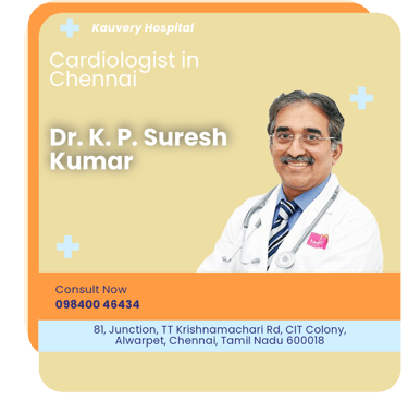 A graphical representation highlighting Dr. K. P. Suresh Kumar as the Best Cardiologist in Chennai.