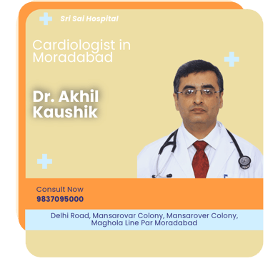 A graphical representation highlighting Dr. Akhil Kaushik as the Best Cardiologist in Moradabad.