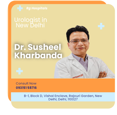 A graphical representation highlighting Dr. Susheel Kharbanda as the Best Urologist in Delhi.