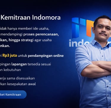 poto founder indomora meyakinkan pengguna untuk mengambil paket ide usaha kemitraan