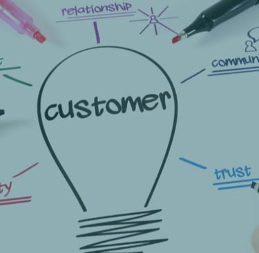 A lightbulb outlined with different areas of customer focus.