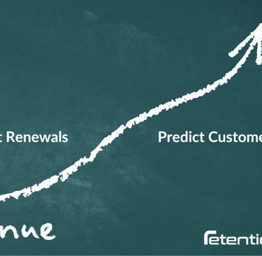 Chalkboard with an arrow pointing up representing revenue growth through customer churn prediction.