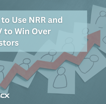 Red arrow point up with the caption of how to use nrr and cltv to win investors.