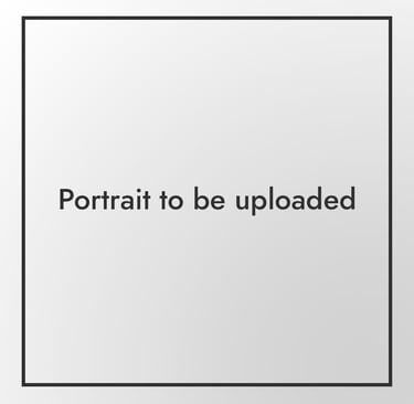 Placeholder graphic with 'Portrait to be uploaded' centered in a black border on a gray background.
