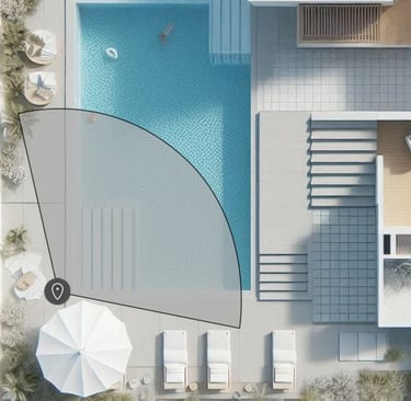 Top view plan showing live location and view angle of a 360 virtual tour, by Visualise, 3D architectural rendering services.