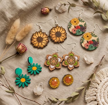 Handgemachte Boho‑Ohrringe aus Holz – federleicht, farbenfroh und einzigartig