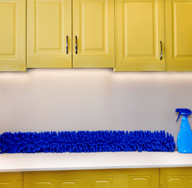 a blue cleaning cloth on a counter top