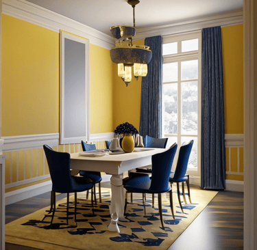 a dining room with a table and chairs