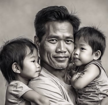 man in black t-shirt and brown shorts holding girl in blue and black jacket walking