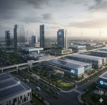 an realistic image showing IT Hub/industrial area
