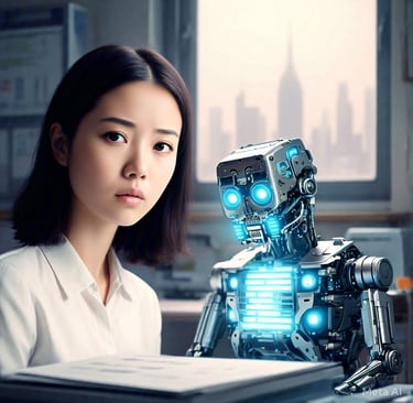 Beautiful girl with robot