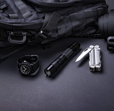 a backpacker's contents are laid out on a table edc everyday carry