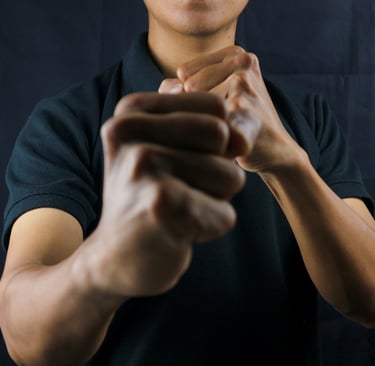 a man in a black shirt self defense move