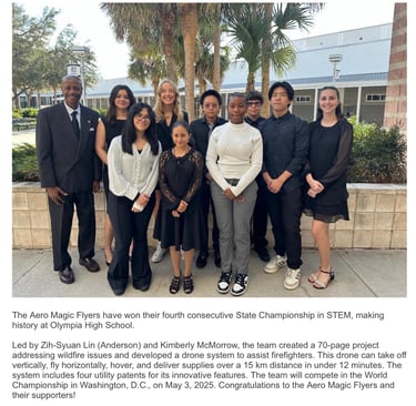 Anna and AeroMagic Flyers Engineering Team Win State STEM Championship