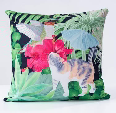  Printed pillow cover with calico cat illustration by NAMOOSHKA