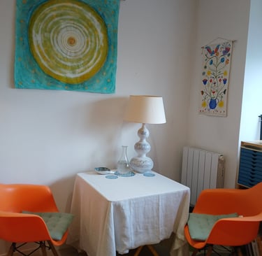 Photo du coin bureau où je reçois les clients pour l'entretien avant la séance.