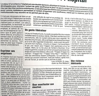 Page 1 de mon article dans Vous et votre Santé sur l'enfant, le clown et l'hôpital.