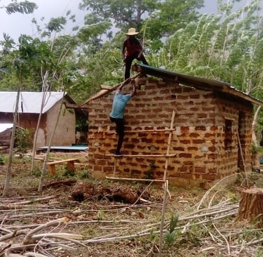 Construction avec les briques en argile du sol de la Ferme Aménopé Togo