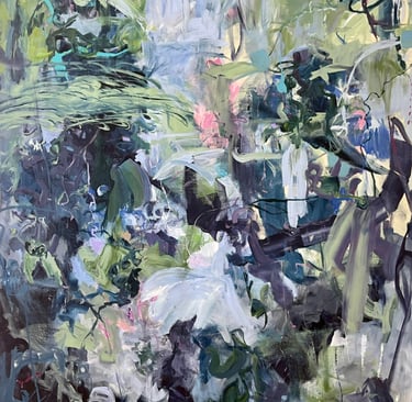 a largescale painting with blues and greens