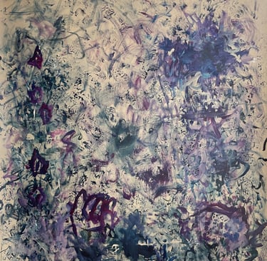 acrylic abstract artwork with purples, blues and teal