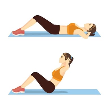 Pessoa fazendo abdominal tradicional em casa, levantando o tronco com os joelhos flexionados