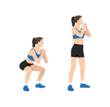 Pessoa fazendo agachamentos em casa, com postura correta e abdômen contraído