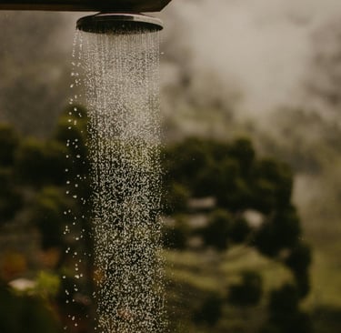 Falling Water Drops From Emergency Safety Shower